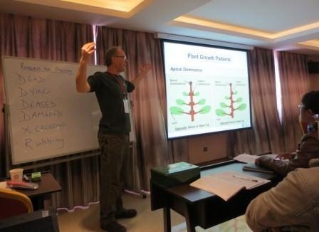 Today's class at Kunming BG was pruning: Martyn Dickson delivering morning lecture